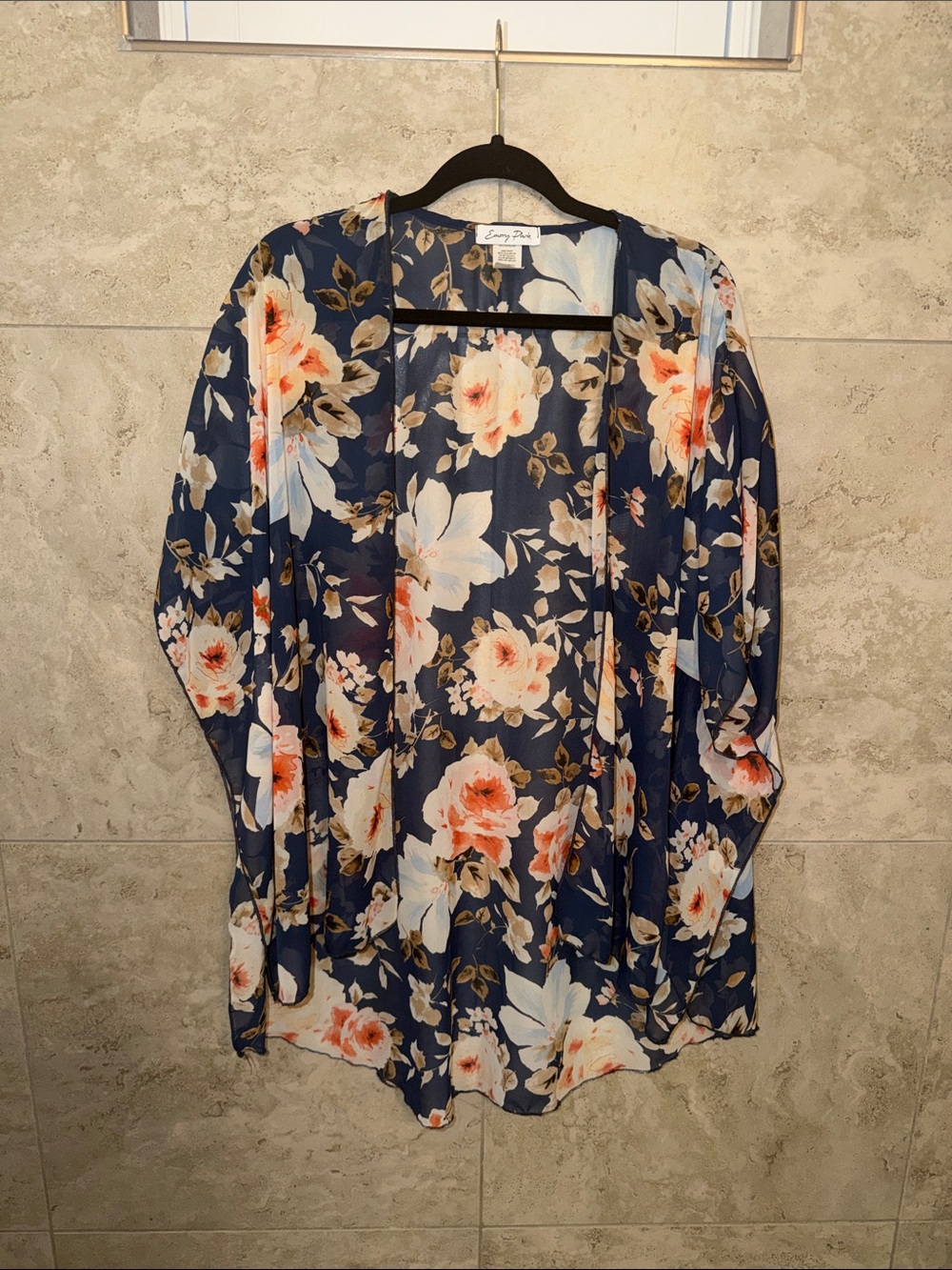 emory park Navy Floral Open-Front Tunic Kimono